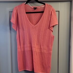 Elegant Knit V-Neck Blouse in Coral